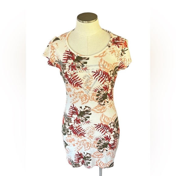 Guess  Floral T-Shirt Dress with Rhinestones on Front Size L - Picture 1 of 5